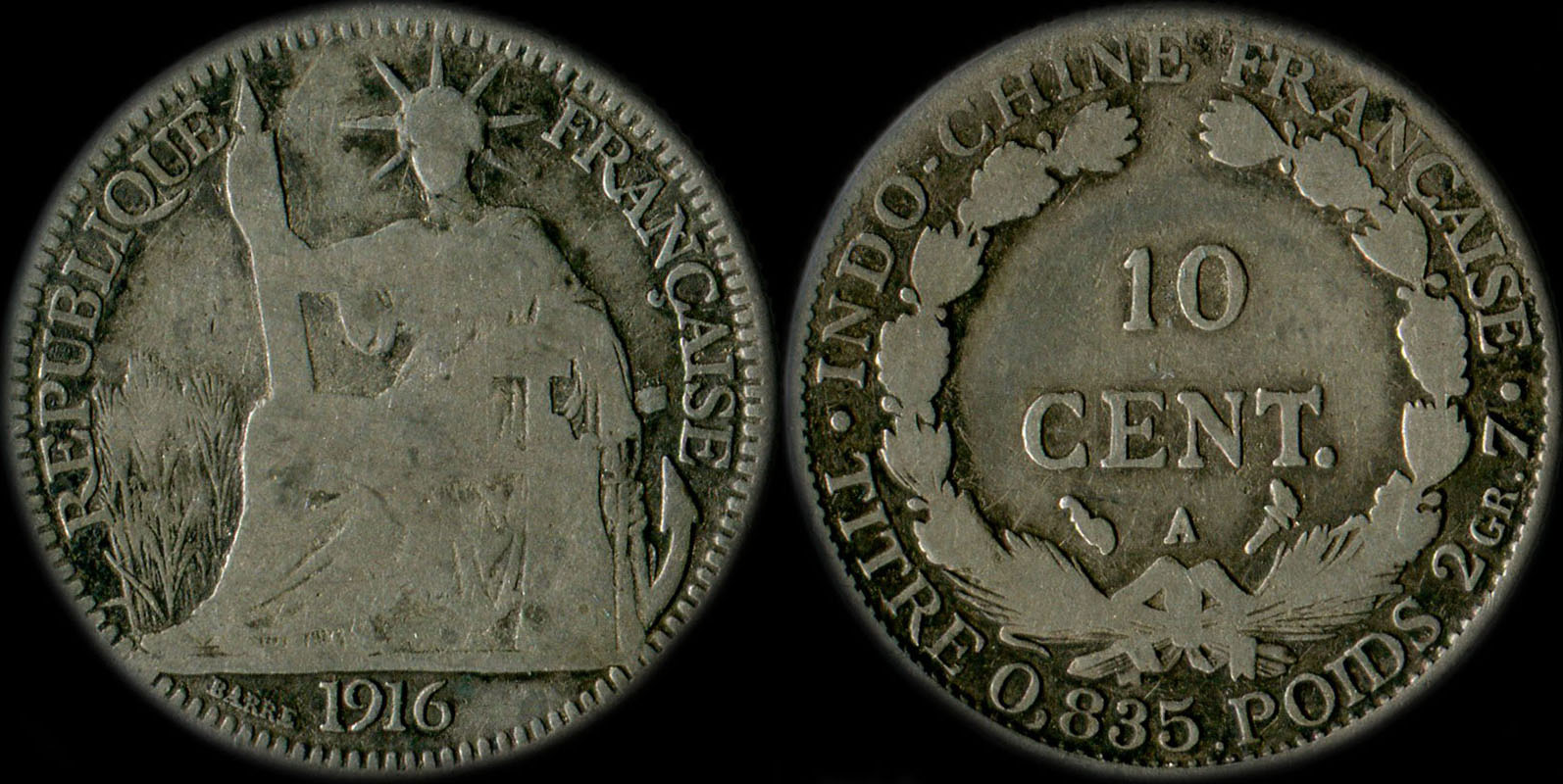 Pice de 10 centimes Indochine 1916