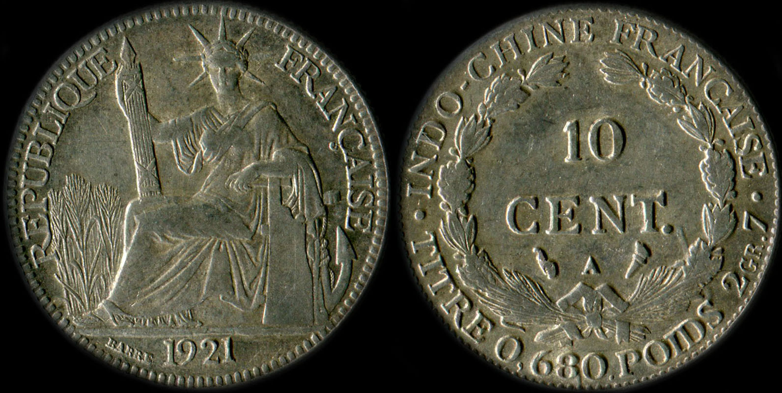 Pice de 10 centimes Indochine 1921