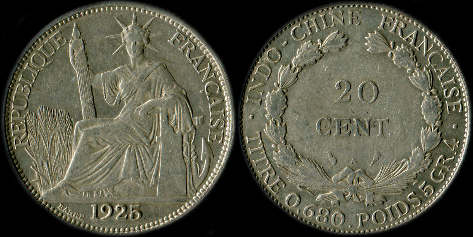 Pice de 20 centimes Indochine 1925