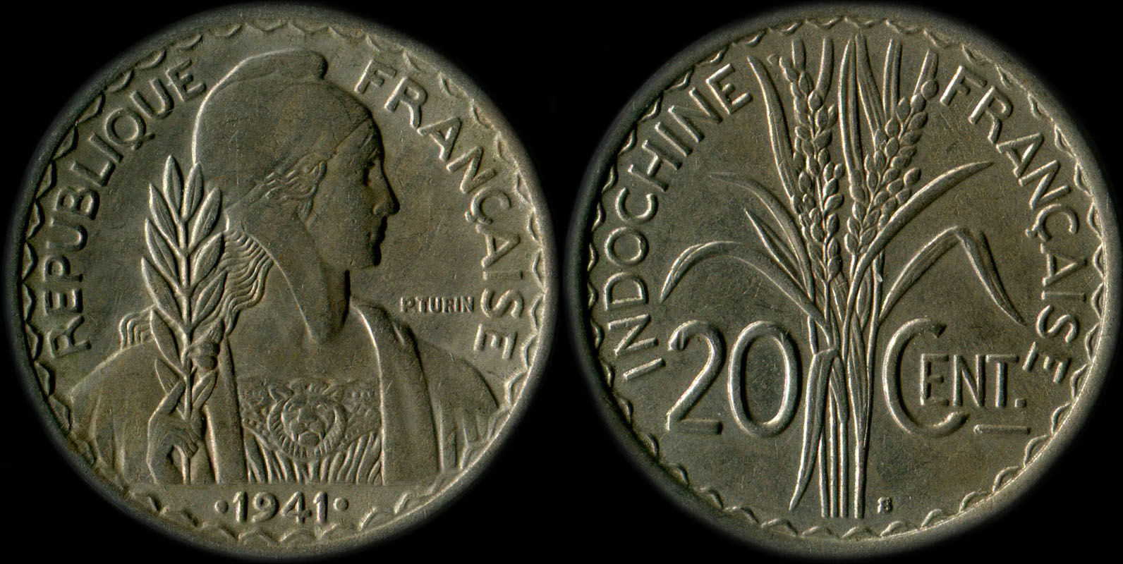 Pice de 20 centimes Indochine 1941 non magntique
