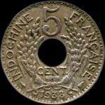 Indochine franaise - Rpublique franaise - 5 centimes 1938 - revers