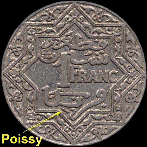 Maroc 1 franc 1923 avec diffrent de l'atelier de Poissy
