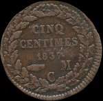 5 centimes frappe en 1837 et 1838 sous Honor V Prince de Monaco - revers
