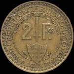 2 francs frappe en 1924 et 1926 sous Louis II Prince de Monaco - revers