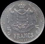 5 francs frappe en 1945 sous Louis II Prince de Monaco - revers