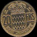 20 francs frappe en 1950 et 1951 sous Rainier III Prince de Monaco - revers