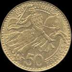 50 francs frappe en 1950 sous Rainier III Prince de Monaco - revers