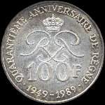 100 francs frappe en 1989 sous Rainier III Prince de Monaco - revers