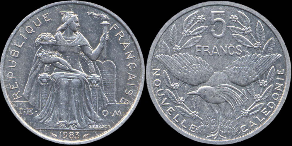 Pice de 5 francs 1983 Nouvelle-Caldonie