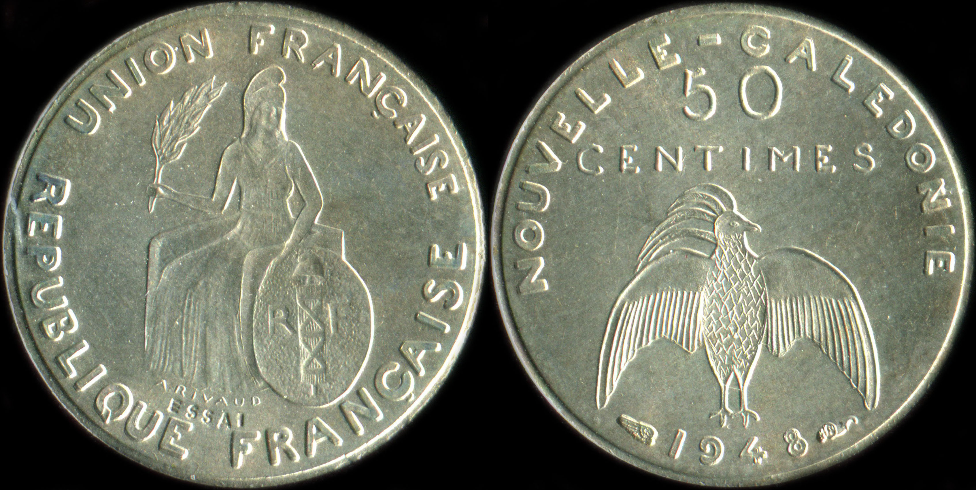 Pice de 50 centimes 1948 - Essai de Andr Rivaud (avec listel)