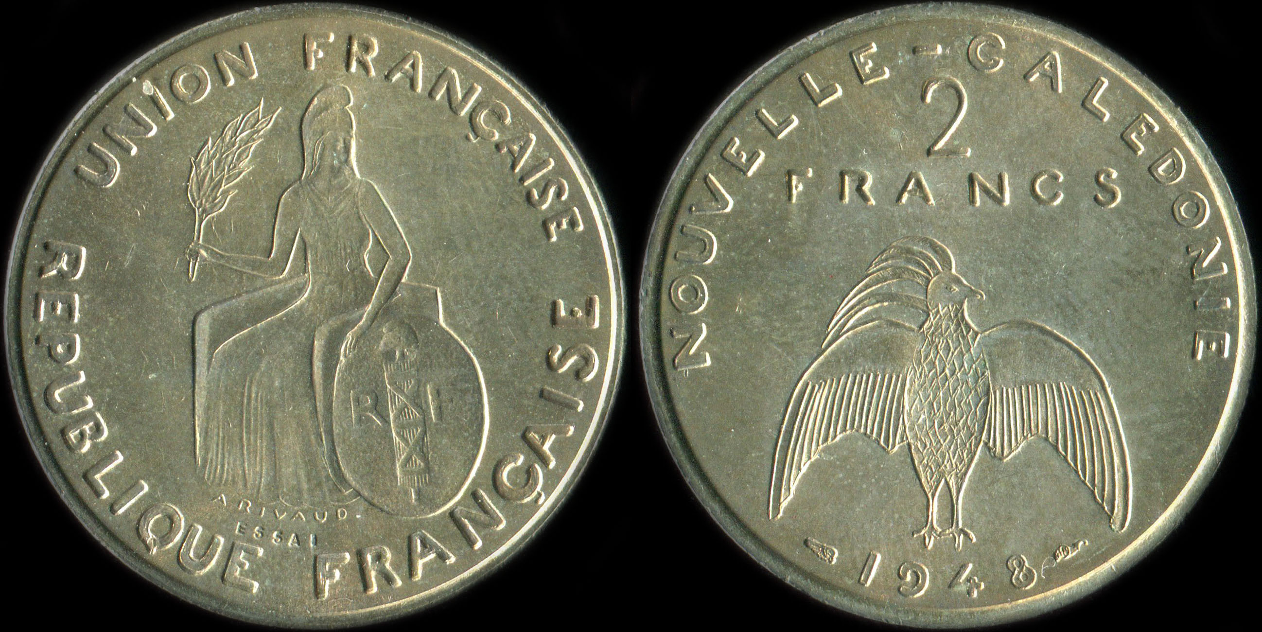 Pice de 2 francs 1948 - Essai de Andr Rivaud (avec listel)
