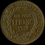 Pice de 1 franc 1922 colonie de la Martinique - revers