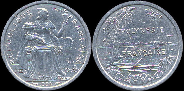 Pice 1 franc 1994  - I.E.O.M. Polynsie franaise