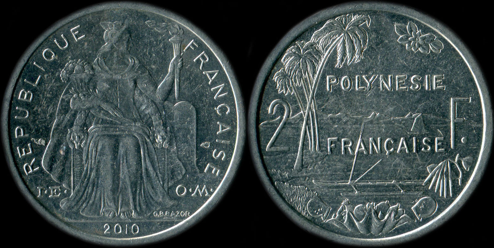 Pice 2 francs 2010  - I.E.O.M. Polynsie franaise