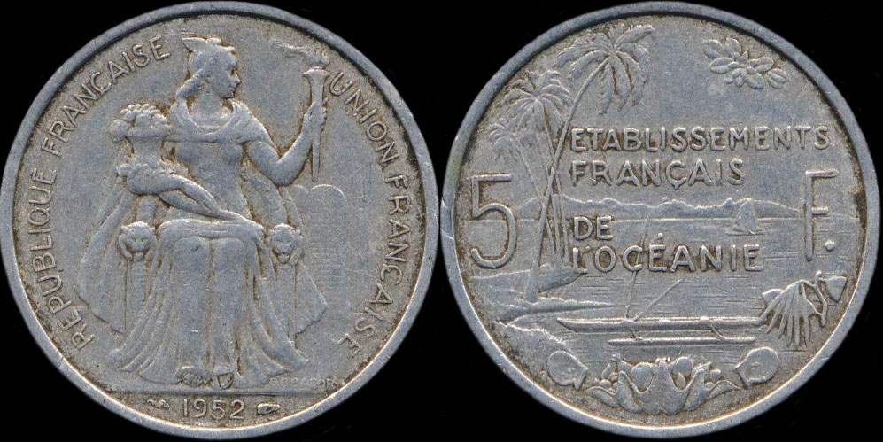 Pice 5 francs 1952 des Etablissements franais de l'Ocanie - Union franaise