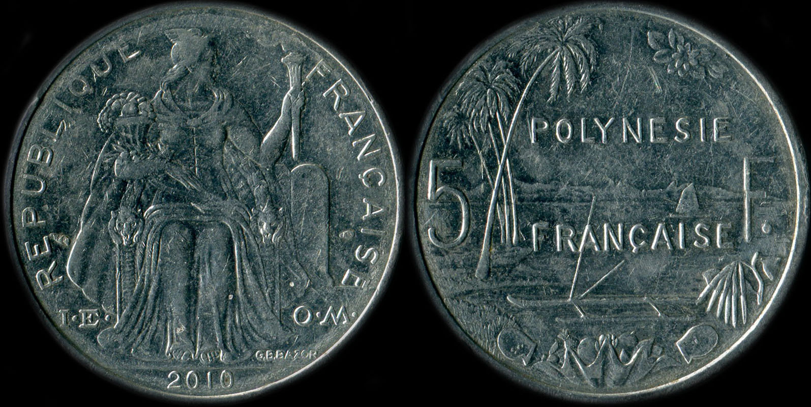 Pice de 5 francs 2010  - I.E.O.M. Polynsie franaise