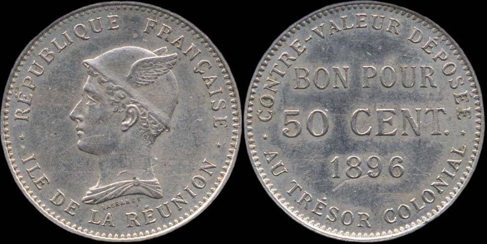 Pice de 50 centimes 1896 La Runion