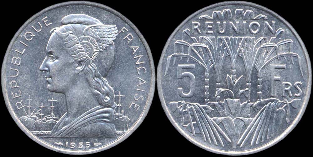 Pice de 5 francs 1955 La Runion