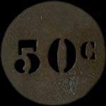 Jeton anonyme de 50 centimes en laiton rond perc 29 mm avec chiffres percs d'Aulus-les-Bains - avers