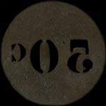 Jeton anonyme de 50 centimes en laiton rond perc 29 mm avec chiffres percs d'Aulus-les-Bains - revers