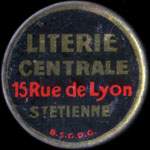 Timbre-monnaie Literie Centrale - 15, Rue de Lyon - St-Etienne - 5 centimes vert sur fond rouge
