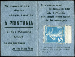 Timbre-monnaie Printania - carnet 25 centimes (authentique)