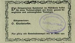 Biefmarkengeld Reichental - 3 heller n27 - timbre-monnaie - encased stamp - gutschein - back