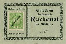 Biefmarkengeld Reichental - 5 heller n27 - timbre-monnaie - encased stamp - gutschein - front