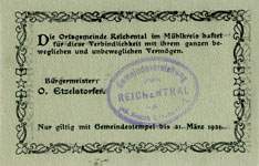 Biefmarkengeld Reichental - 12 heller n27 - timbre-monnaie - encased stamp - gutschein - back