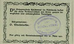 Biefmarkengeld Reichental - 15 heller n27 - timbre-monnaie - encased stamp - gutschein - back