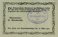 Biefmarkengeld Reichental - 25 heller n27 - timbre-monnaie - encased stamp - gutschein - back