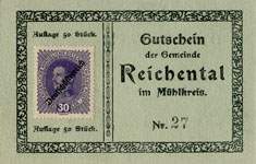 Biefmarkengeld Reichental - 30 heller n27 - timbre-monnaie - encased stamp - gutschein - front