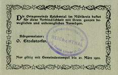 Biefmarkengeld Reichental - 30 heller n27 - timbre-monnaie - encased stamp - gutschein - back