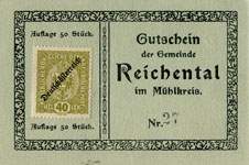 Biefmarkengeld Reichental - 40 heller n27 - timbre-monnaie - encased stamp - gutschein - front