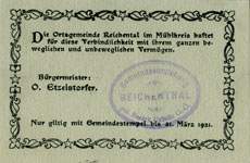 Biefmarkengeld Reichental - 40 heller n27 - timbre-monnaie - encased stamp - gutschein - back