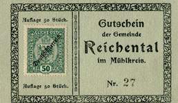 Biefmarkengeld Reichental - 50 heller n27 - timbre-monnaie - encased stamp - gutschein - front