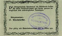 Biefmarkengeld Reichental - 50 heller n27 - timbre-monnaie - encased stamp - gutschein - back
