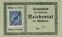 Biefmarkengeld Reichental - 60 heller n27 - timbre-monnaie - encased stamp - gutschein - front