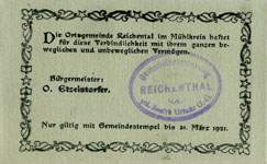 Biefmarkengeld Reichental - 80 heller n27 - timbre-monnaie - encased stamp - gutschein - back