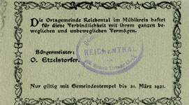 Biefmarkengeld Reichental - 90 heller n27 - timbre-monnaie - encased stamp - gutschein - back