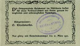 Biefmarkengeld Reichental - 1 krone n27 - timbre-monnaie - encased stamp - gutschein - back