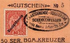 Biefmarkengeld Schenkenfelden - 80 heller pche - timbre-monnaie - encased stamp - gutschein - front