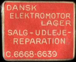 Timbre-monnaie Dansk Elektromotor Lager - Salg - Udleje - Reparation - C.6668-6639 - 1 re sur fond rouge - Danemark