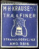 Timbre-monnaie M.H. Krause A/S Tr & Finer - Strandlodsvej 63 - AMG. 9816 - carton bleu - Danemark