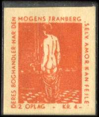 Timbre-monnaie Deres boghandler har den Mogens Tranberg selv amor kan fejle - 2 oplag - kr 4 - 1 re avec motif orange sur carton beige - Danemark