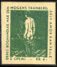 Timbre-monnaie Deres boghandler har den Mogens Tranberg selv amor kan fejle - 2 oplag - kr 4 - 1 re avec motif vert sur carton beige - Danemark