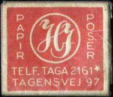 Timbre-monnaie Papir Poser - HJ - Telf. Taga 2161 - Tagensvej 97 - 1 re sur fond rouge - Danemark