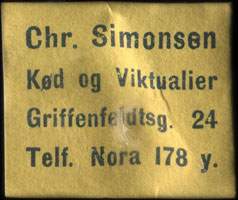 Timbre-monnaie Chr. Simonsen - Kd og Viktualier - Carton jaune - type 1 - Danemark
