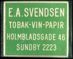Timbre-monnaie E.A.Svendsen - Tobak-Vin-Papir - Holmbladsgade 46 - Sundby 2223 - 1 re sur fond vert - Danemark