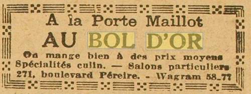 Publicit� pour Au Bol d'Or parue dans Paris-Midi du 23 janvier 1929